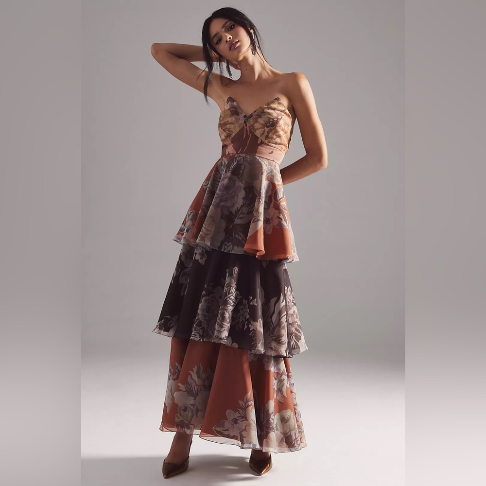 Anthropologie Geisha Designs Martina Floral Tiered Dress